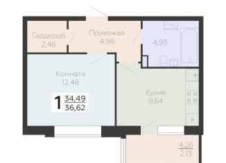 Однокомнатная квартира на продажу, 36.6 м2, Воронеж
