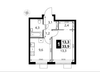 Продам 1-комнатную квартиру, 33.9 м2, поселение Мосрентген