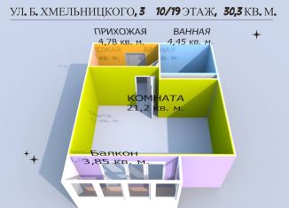 Квартира на продажу студия, 30.3 м2, Липецкая область, улица Б. Хмельницкого, 3