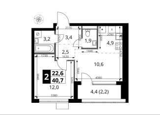 Продается двухкомнатная квартира, 40.7 м2, Москва, жилой комплекс 1-й Ясеневский, 2