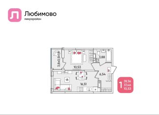 Продажа однокомнатной квартиры, 39.4 м2, Краснодар
