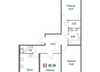 3-комнатная квартира на продажу, 86.6 м2, Ленинградская область