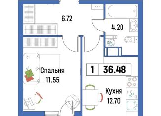 Продам однокомнатную квартиру, 36.5 м2, Ленинградская область