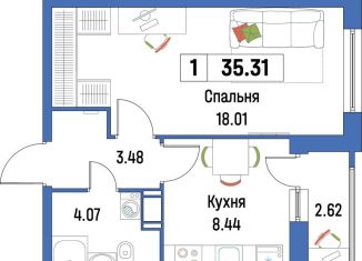 Продается 1-комнатная квартира, 35.3 м2, Ленинградская область