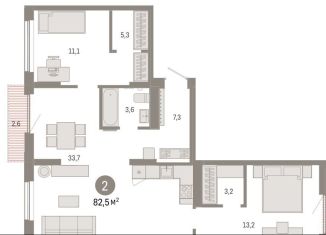 Продается 2-комнатная квартира, 82.5 м2, Тюмень, Калининский округ