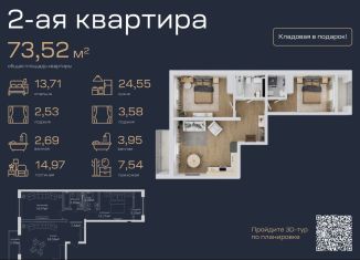 Продается 2-комнатная квартира, 73.5 м2, Махачкала, ЖК Каннские Львы, улица Лаптиева, 43А