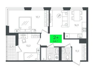 Продам двухкомнатную квартиру, 64.1 м2, деревня Дударева, ЖК Андерсен Парк, улица Сергея Джанбровского, 2