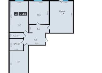 Продам трехкомнатную квартиру, 71.6 м2, Ставрополь, Промышленный район, улица Южный Обход, 53В