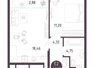 Продажа 1-комнатной квартиры, 41.6 м2, Рязань