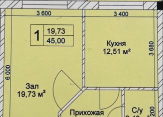 Продается однокомнатная квартира, 45 м2, Нальчик, улица Шогенова, 50, район Дубки