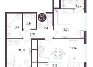 Продажа 2-ком. квартиры, 60.1 м2, Рязань