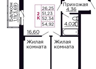 2-комнатная квартира на продажу, 52.3 м2, Ростовская область