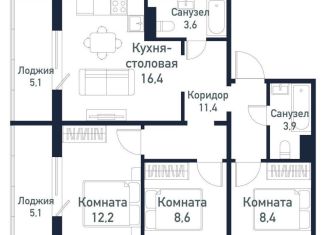 Продам трехкомнатную квартиру, 65 м2, Челябинская область