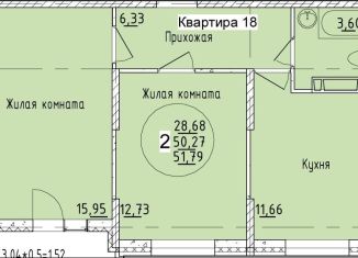 Продаю двухкомнатную квартиру, 51.8 м2, Краснодарский край