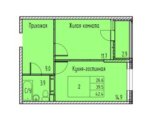Двухкомнатная квартира на продажу, 40.9 м2, Ростовская область