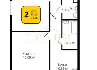 Продается 2-комнатная квартира, 51.8 м2, Воронеж, проспект Патриотов, 3БлитБ, Советский район