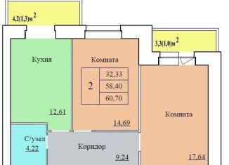 Продажа 2-комнатной квартиры, 60.7 м2, Ярославль