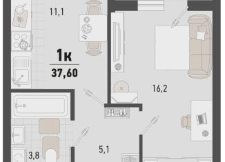 Продается 1-комнатная квартира, 37.6 м2, Новороссийск