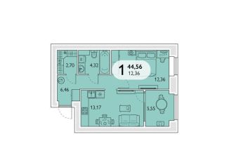 Однокомнатная квартира на продажу, 44.6 м2, посёлок Мичуринский