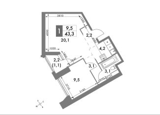 Однокомнатная квартира на продажу, 43.3 м2, Москва, ЮЗАО, улица Академика Волгина, 2с3
