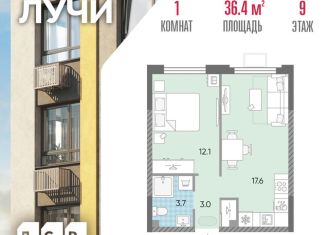 Продам однокомнатную квартиру, 36.4 м2, Москва, ЗАО