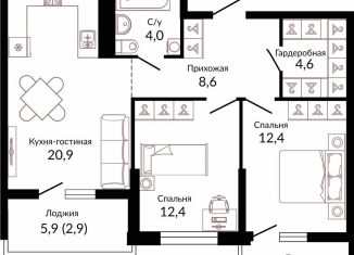 2-комнатная квартира на продажу, 67.1 м2, Краснодарский край