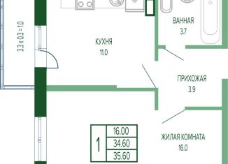 Продажа 1-комнатной квартиры, 35.6 м2, Краснодар