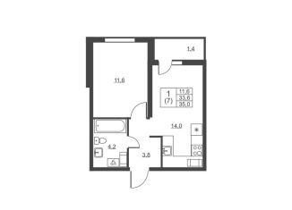 Продам 1-комнатную квартиру, 35 м2, городской посёлок имени Свердлова