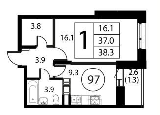 Продажа однокомнатной квартиры, 38.3 м2, Московская область