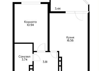 Продажа 1-комнатной квартиры, 38 м2, Краснодар