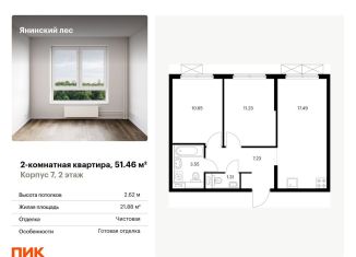 Двухкомнатная квартира на продажу, 51.5 м2, городской посёлок Янино-1, жилой комплекс Янинский Лес, 9