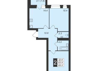 Продается 2-комнатная квартира, 65.5 м2, Чебоксары, Стартовая улица, поз3.9