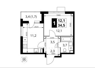 Продается 1-комнатная квартира, 34.5 м2, Московская область