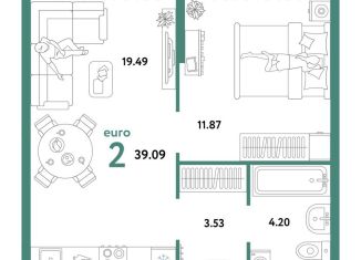 Продаю двухкомнатную квартиру, 39.1 м2, Тюмень, улица 50 лет Октября, 63к2