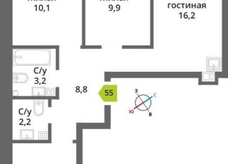 3-комнатная квартира на продажу, 60.1 м2, Московская область