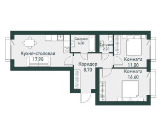 Продам 2-комнатную квартиру, 63.6 м2, посёлок Западный