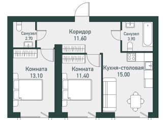 Продажа 2-комнатной квартиры, 59.4 м2, посёлок Западный