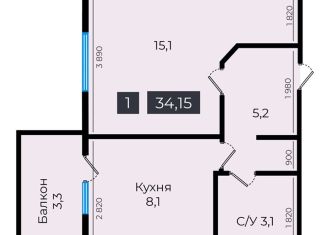 1-ком. квартира на продажу, 34.8 м2, Ставрополь, улица Южный Обход, 53В, Промышленный район