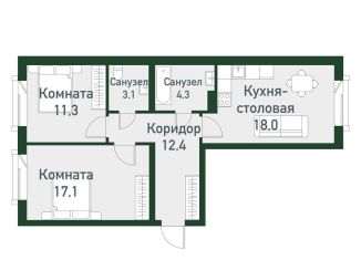 2-ком. квартира на продажу, 66.3 м2, Челябинская область
