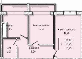 Продажа 2-ком. квартиры, 55.3 м2, Нальчик, улица Тарчокова, 127А, район Горная