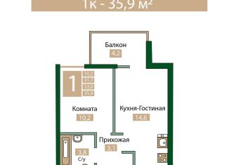 Продажа однокомнатной квартиры, 35.9 м2, Крым