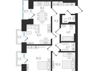 Продам 3-комнатную квартиру, 64.8 м2, Новосибирск, Плановая улица, 60А, метро Красный проспект