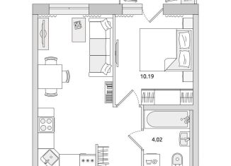 Продается 1-комнатная квартира, 38.2 м2, поселок Бугры