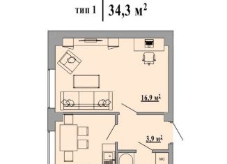 Продам однокомнатную квартиру, 34.3 м2, Липецк
