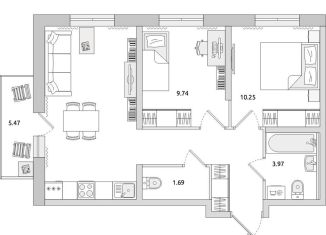 Продажа 2-комнатной квартиры, 57.8 м2, поселок Бугры