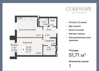 Однокомнатная квартира на продажу, 51.7 м2, Ростовская область, Социалистическая улица, 118