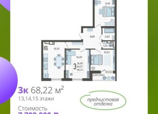 Продам 3-комнатную квартиру, 68.2 м2, Краснодар