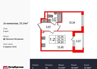 Продается 1-комнатная квартира, 33.1 м2, Санкт-Петербург