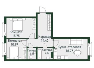 Трехкомнатная квартира на продажу, 66.1 м2, посёлок Западный
