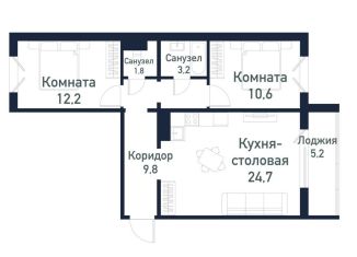 2-комнатная квартира на продажу, 62.2 м2, Челябинская область